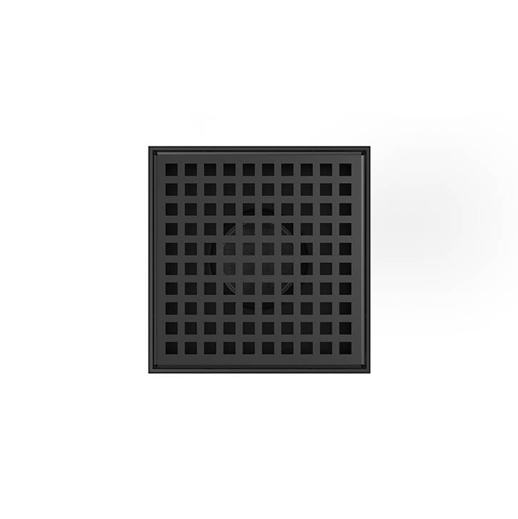 Infinity Drain 5'' x 5'' LQD 5 Squares Pattern Complete Kit in Matte Black with ABS Bonded Flange, 2'', 3'' and 4'' Outlet