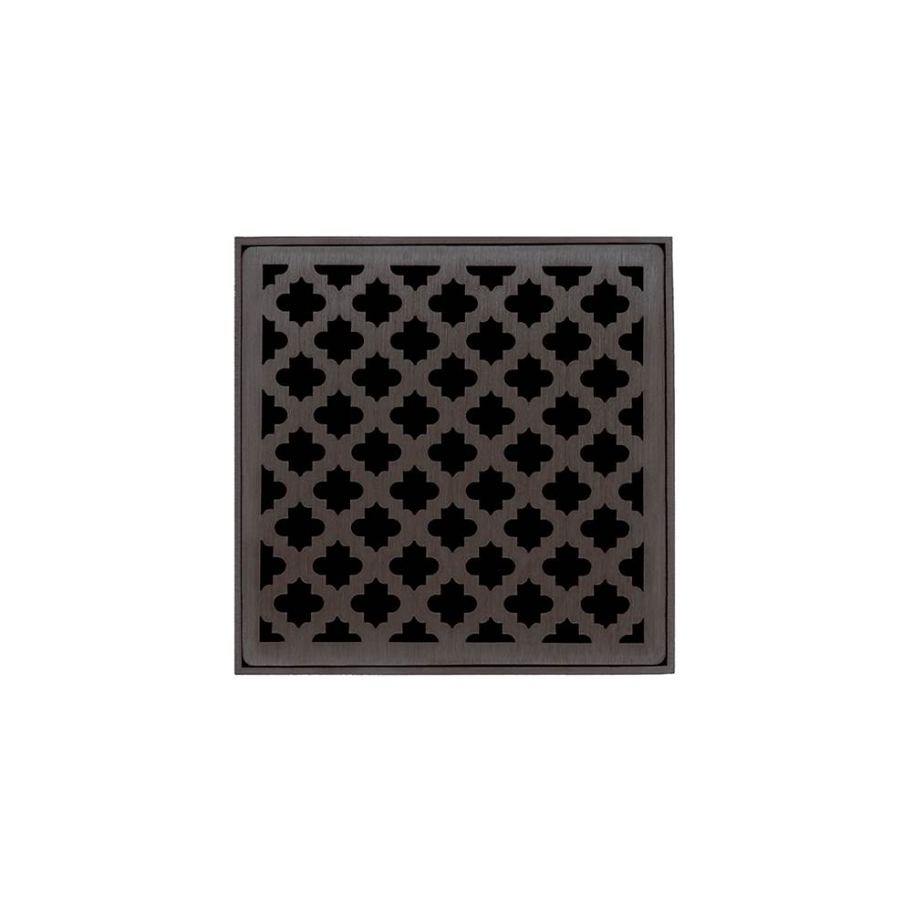 Infinity Drain 5'' x 5'' MD 5 Complete Kit with Moor Pattern Decorative Plate in Oil Rubbed Bronze with PVC Drain Body, 2'' Outlet