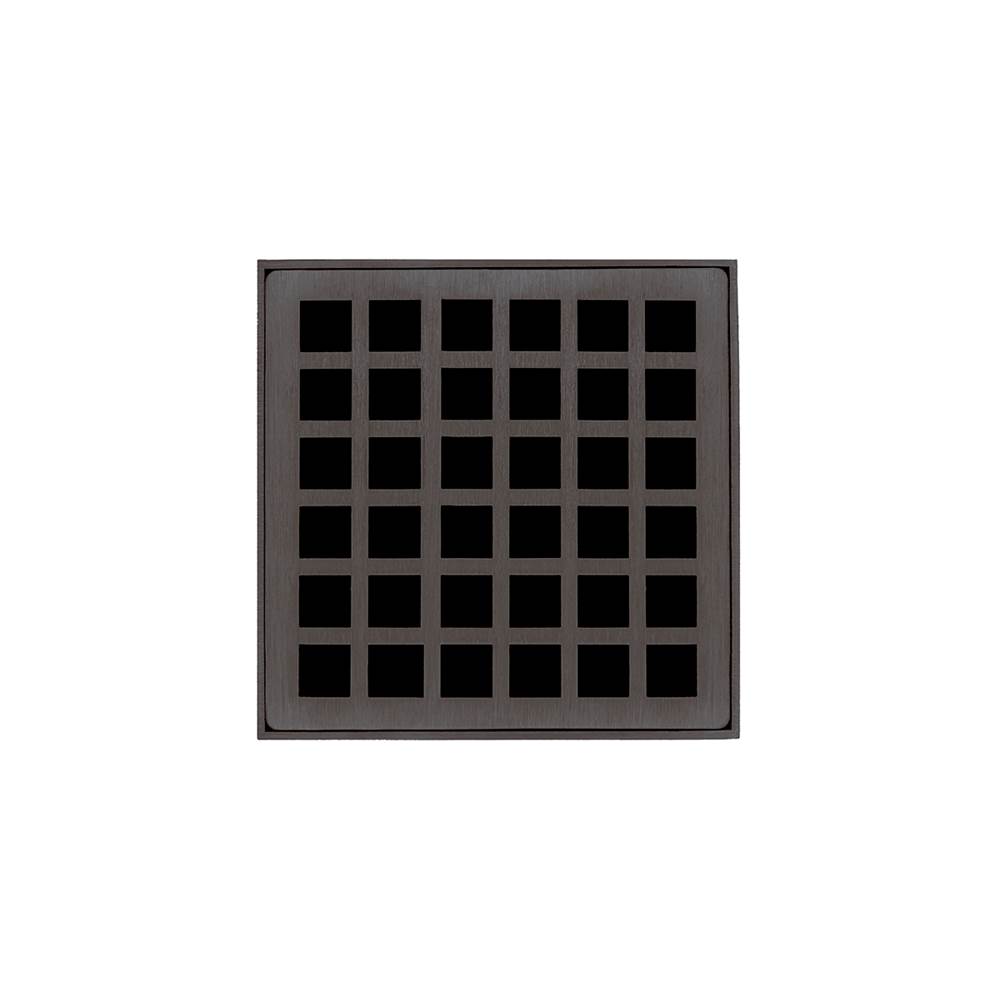 Infinity Drain 4'' x 4'' QD 4 Complete Kit with Squares Pattern Decorative Plate in Oil Rubbed Bronze with PVC Drain Body, 2'' Outlet