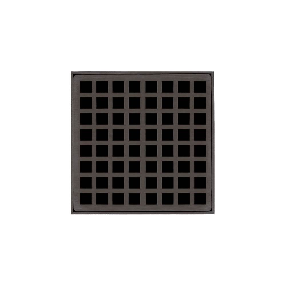 Infinity Drain 5'' x 5'' QD 5 Complete Kit with Squares Pattern Decorative Plate in Oil Rubbed Bronze with PVC Drain Body, 2'' Outlet