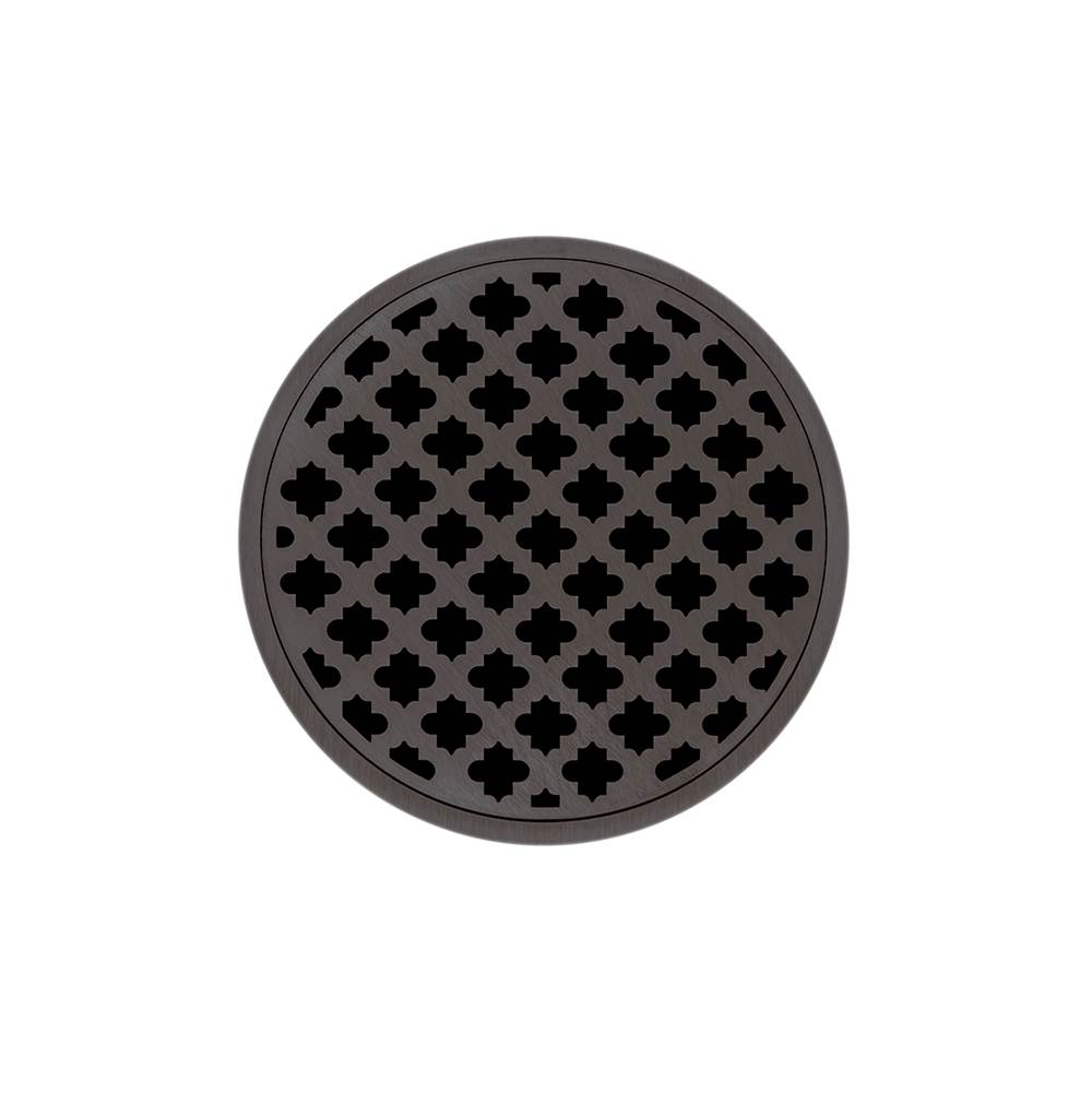 Infinity Drain 5'' Round RMD 5 Complete Kit with Moor Pattern Decorative Plate in Oil Rubbed Bronze with Cast Iron Drain Body for Hot Mop, 2'' Outlet