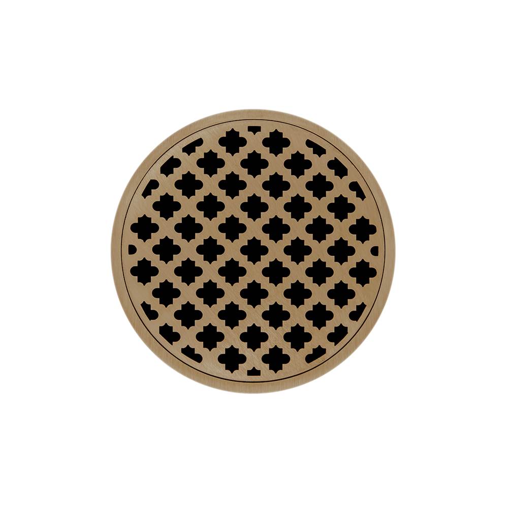 Infinity Drain 5'' Round RMD 5 Complete Kit with Moor Pattern Decorative Plate in Satin Bronze with ABS Drain Body, 2'' Outlet