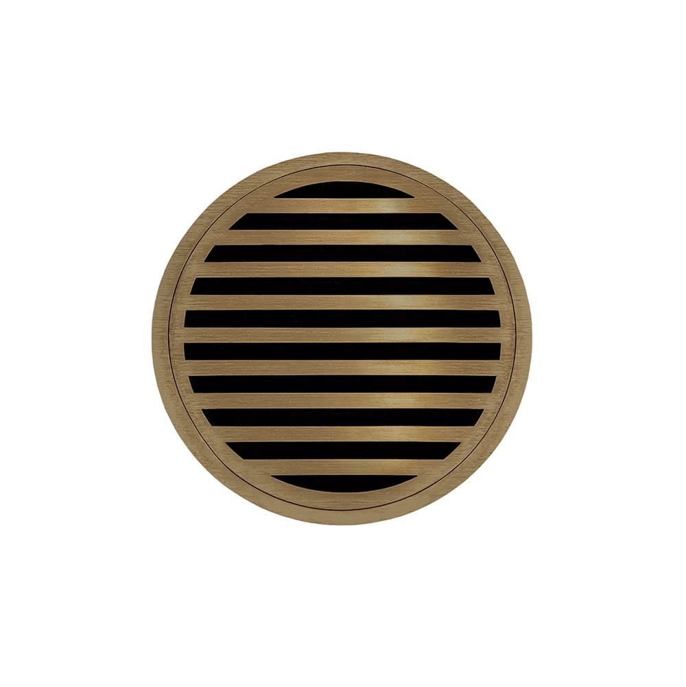 Infinity Drain 5'' Round RND 5 Complete Kit with Lines Pattern Decorative Plate in Satin Bronze with PVC Drain Body, 2'' Outlet