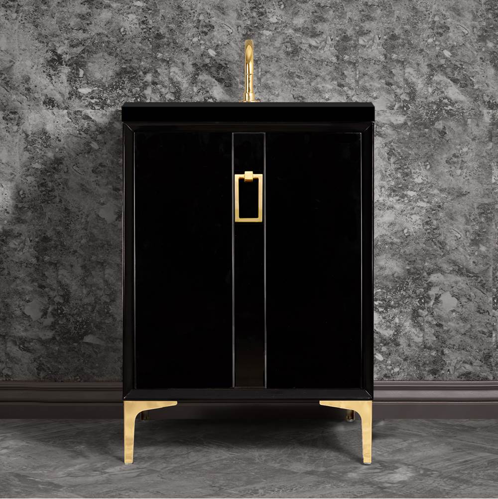 Linkasink Tuxedo 24'' Wide Black Vanity with Polished Brass Coach Pull and Hardware, 24'' x 22'' x 33.5'' (without vanity top)