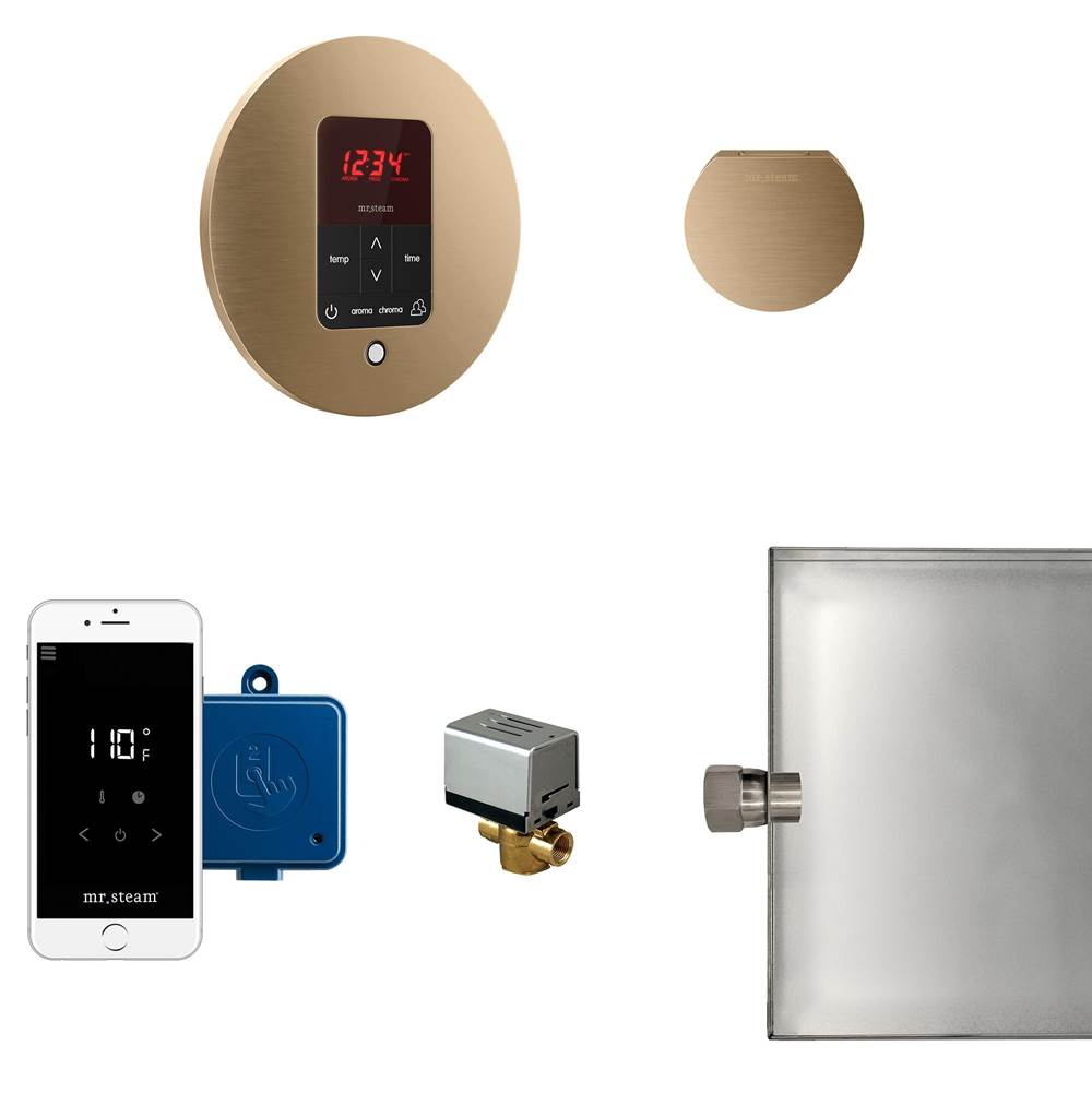 Mr. Steam Butler Steam Shower Control Package with iTempoPlus Control and Aroma Designer SteamHead in Round Brushed Bronze